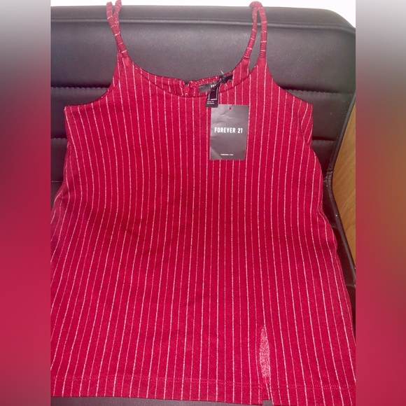 Forever 21 Tank Top Red Casual Striped Spaghetti Tie Strap NWT - Picture 6 of 7